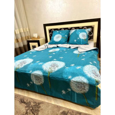 Комплект постільної білизни Soft полуторний 150х215 см квіти кульбаби морська хвиля