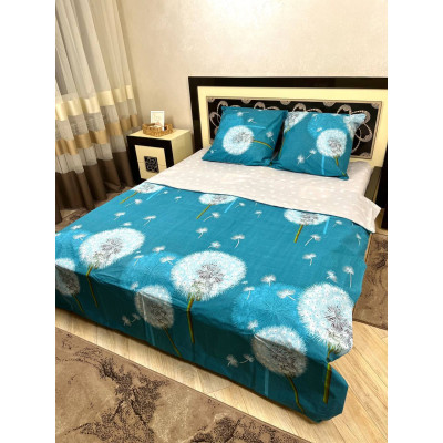 Комплект постільної білизни Soft полуторний 150х215 см квіти кульбаби морська хвиля