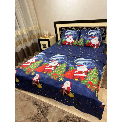 Комплект постельного белья Soft полуторный 150х215 см Новогодний Санта синий Комплект постельного белья Soft полуторный 150х215 см Новогодний Санта синий