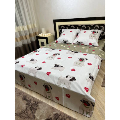 Комплект постільної білизни Soft двоспальний 180х220 см цуценята Мопси