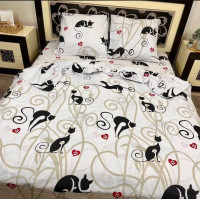 Комплект постельного белья Soft полуторный 150х215 см черные коты на белом Комплект постельного белья Soft полуторный 150х215 см черные коты на белом