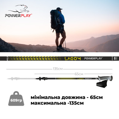 Палиці для скандинавської ходьби PowerPlay Lagom 65-135 см (пара) Палиці для скандинавської ходьби PowerPlay Lagom 65-135 см (пара)
