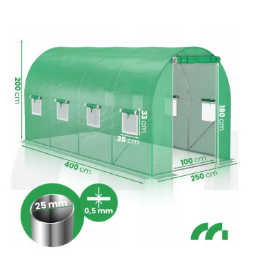 Теплиця 10 м.кв. Expand 2,5×4×2 м труба 25 мм, 2 входи зелена